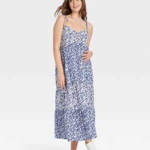The Nine by Hatch Blue and White Tiered Maternity Maxi Dress Sundress XL
